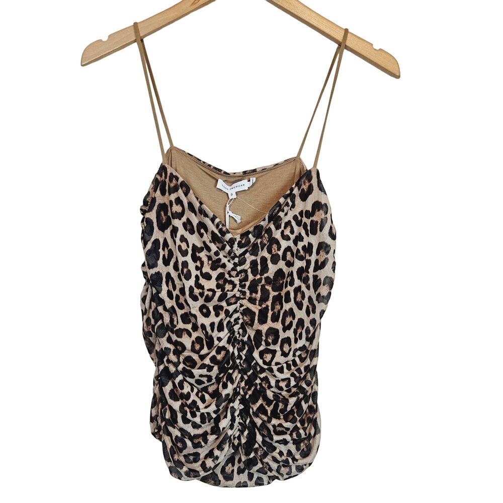 Good American Leopard Ruched Jersey Printed‎ Mesh Cami Top Plus 2x Mob Wife
